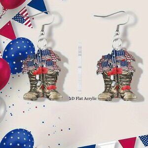 Earrings Combat Boots Bouquets of American Flags Military Proud & Pride in USA